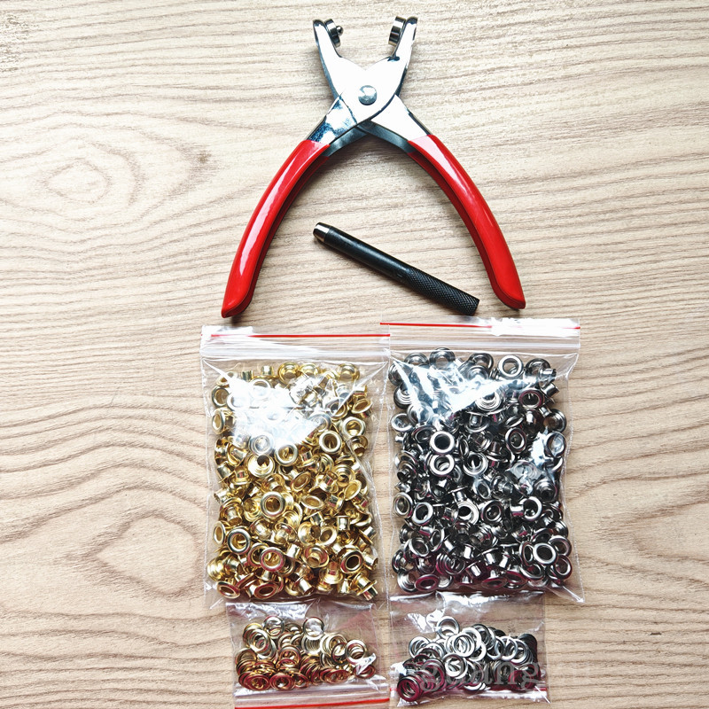 Метални клещи за глазки (eyelet pliers) — комплект с инструменти за монтаж; Материал: железо; Структура: Eyelet button; Приложение: обувки, шапки, раници, чанти, завеси