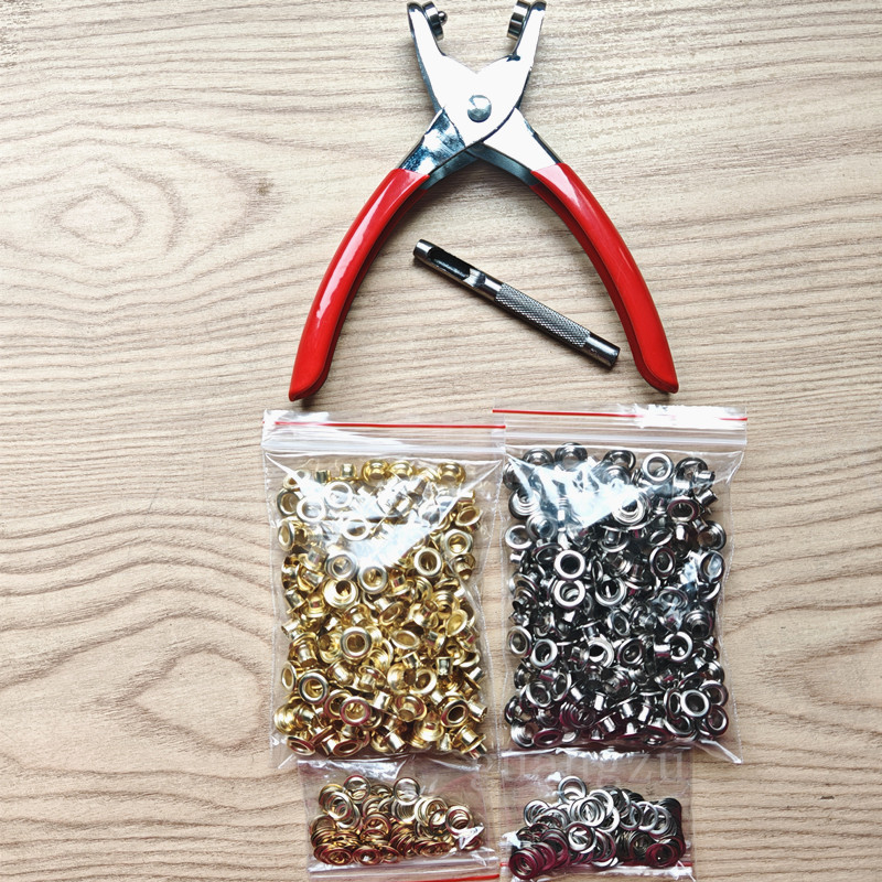 Метални клещи за глазки (eyelet pliers) — комплект с инструменти за монтаж; Материал: железо; Структура: Eyelet button; Приложение: обувки, шапки, раници, чанти, завеси