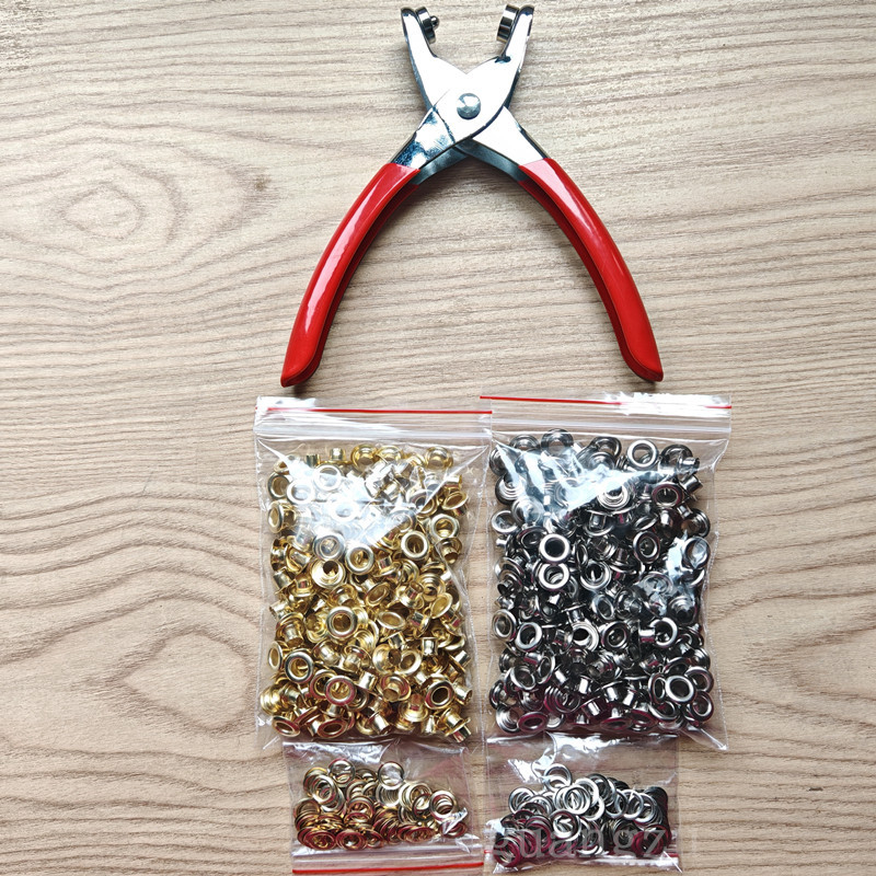 Метални клещи за глазки (eyelet pliers) — комплект с инструменти за монтаж; Материал: железо; Структура: Eyelet button; Приложение: обувки, шапки, раници, чанти, завеси