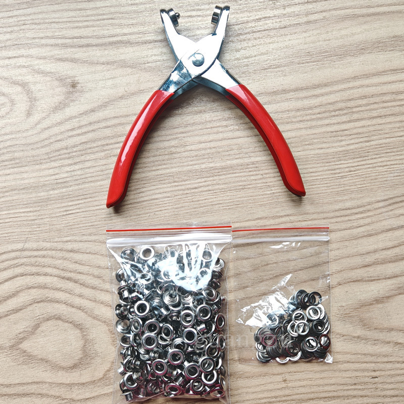 Метални клещи за глазки (eyelet pliers) — комплект с инструменти за монтаж; Материал: железо; Структура: Eyelet button; Приложение: обувки, шапки, раници, чанти, завеси