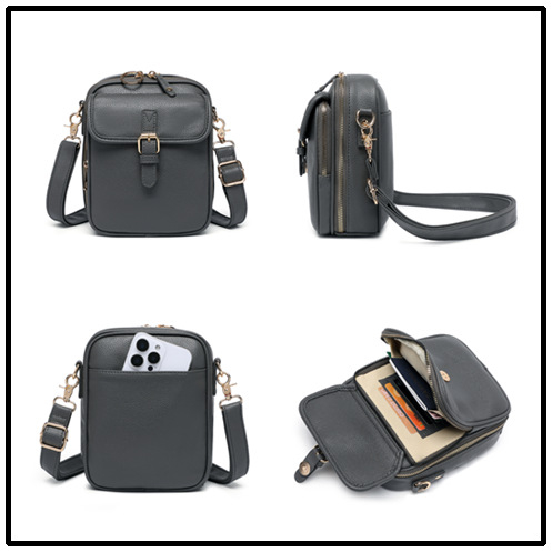 Unisex crossbody torba od PU, vertikalno kvadratnog oblika, zatvarač, unutarnji pretinci za telefon i identifikacijsku karticu s tajnim pretincem