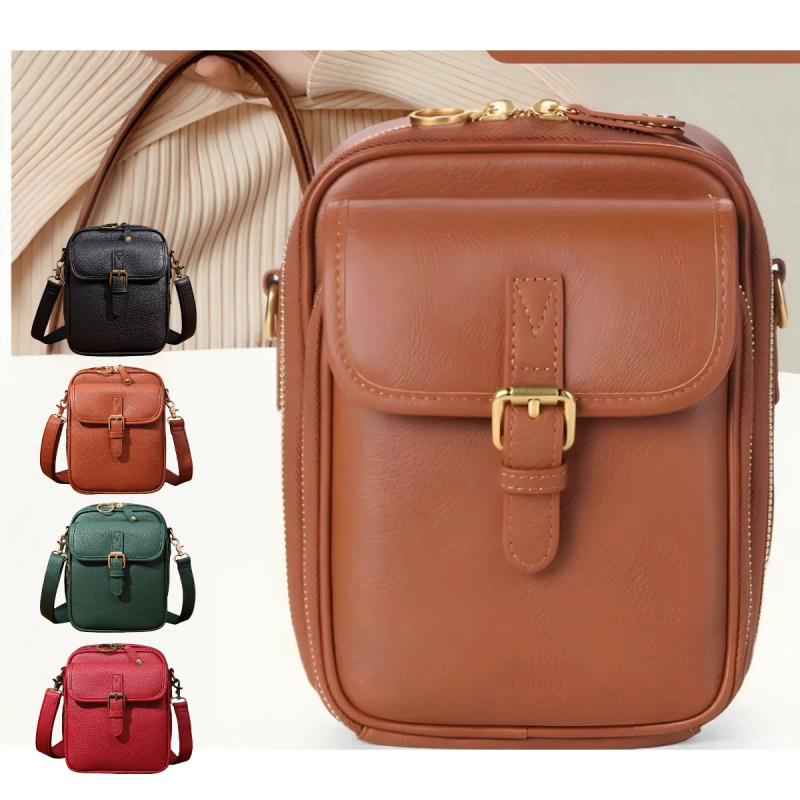 Unisex crossbody torba od PU, vertikalno kvadratnog oblika, zatvarač, unutarnji pretinci za telefon i identifikacijsku karticu s tajnim pretincem