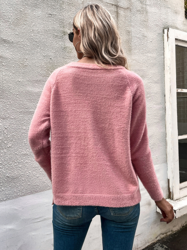 Ženski cardigan- pulover s materijalom imitacije mink dlake, mješavina viskoze, V-izrez, širokog kroja, duljina 50–65 cm