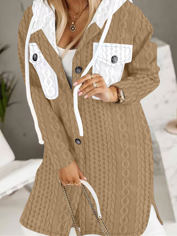 Jachetă de damă cu glugă, casual, din poliester, mâneci lungi, lungime medie, toamnă 2023