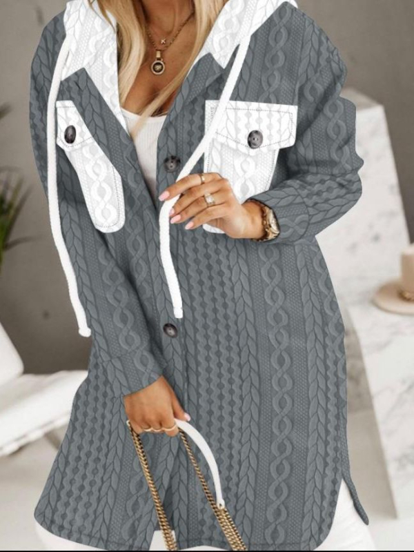 Jachetă de damă cu glugă, casual, din poliester, mâneci lungi, lungime medie, toamnă 2023