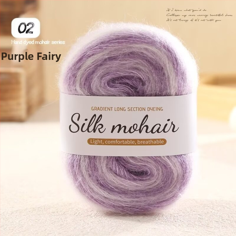 Mohair vilnos kamuolys 50 g su gradientiniu efektu, tinkamas rankdarbiams megztiniams ir šalims