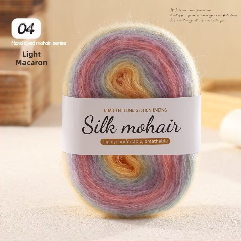 Mohair vilnos kamuolys 50 g su gradientiniu efektu, tinkamas rankdarbiams megztiniams ir šalims