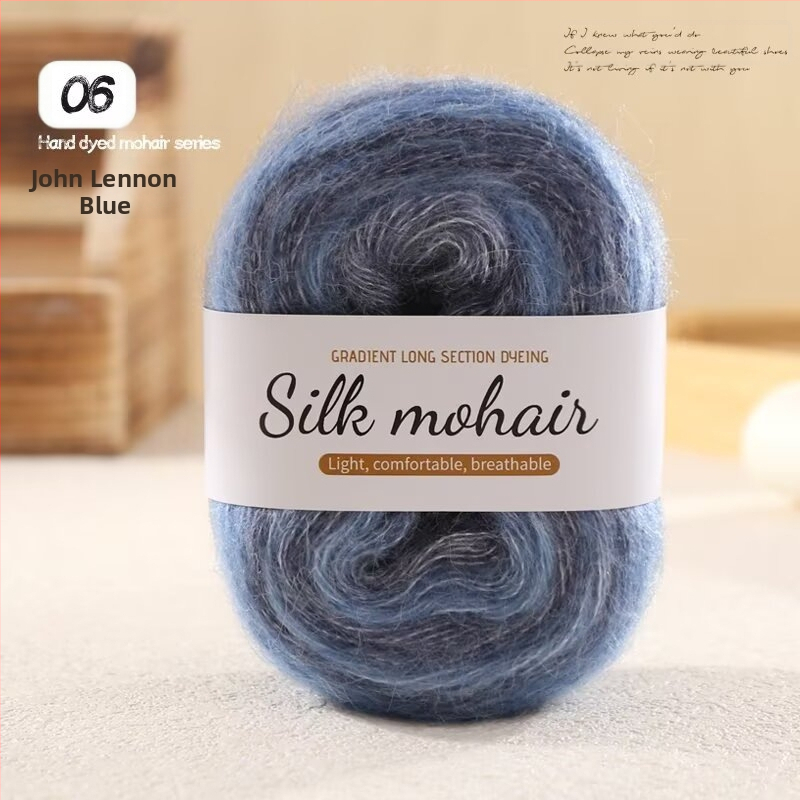 Mohair vilnos kamuolys 50 g su gradientiniu efektu, tinkamas rankdarbiams megztiniams ir šalims