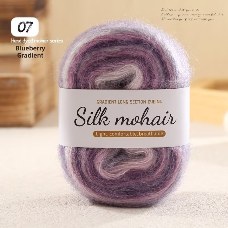 Mohair vilnos kamuolys 50 g su gradientiniu efektu, tinkamas rankdarbiams megztiniams ir šalims