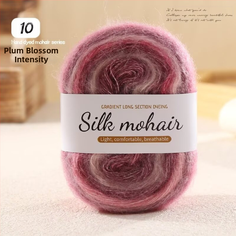 Mohair vilnos kamuolys 50 g su gradientiniu efektu, tinkamas rankdarbiams megztiniams ir šalims