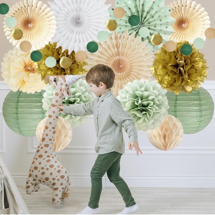 Papírfánérvkészlet papírsziromokkal virágokkal születésnapi dekorációhoz (Anyag: Papír; Kategória: Függő díszek; Termék kategória: helyszín rendezési kellékek; Stílus: 26768176753)