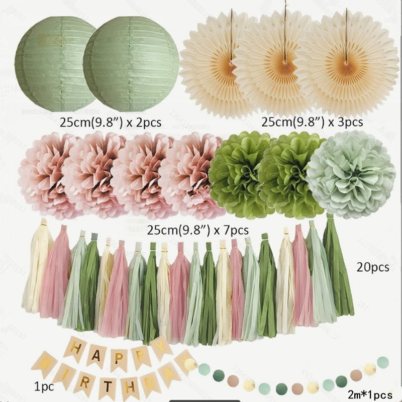 Papírfánérvkészlet papírsziromokkal virágokkal születésnapi dekorációhoz (Anyag: Papír; Kategória: Függő díszek; Termék kategória: helyszín rendezési kellékek; Stílus: 26768176753)