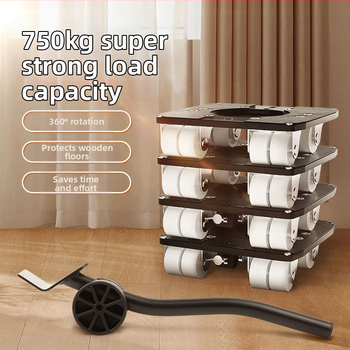 Költöztető eszköz háztartási gépek és bútorok számára — szénacél; egyszerű és modern design; alkalmas mosógépek, hűtőszekrények, kávéasztalok és ágyak mozgatására; ideális konyha, hálószoba és nappali használatra.