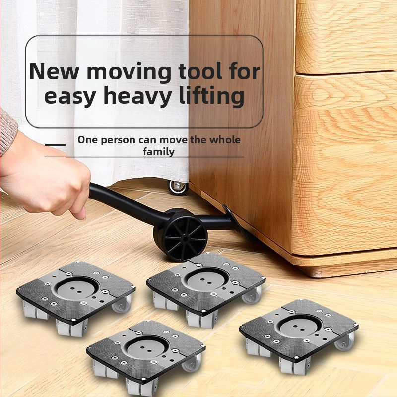 Költöztető eszköz háztartási gépek és bútorok számára — szénacél; egyszerű és modern design; alkalmas mosógépek, hűtőszekrények, kávéasztalok és ágyak mozgatására; ideális konyha, hálószoba és nappali használatra.