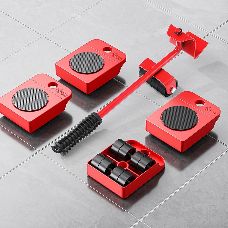 Költöztető eszköz háztartási gépek és bútorok számára — szénacél; egyszerű és modern design; alkalmas mosógépek, hűtőszekrények, kávéasztalok és ágyak mozgatására; ideális konyha, hálószoba és nappali használatra.