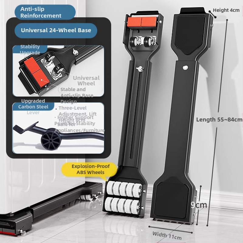 Skalbimo mašinos pagrindas su šoko atsparumu, aukščio reguliavimu ir judančiais universaliais ratais