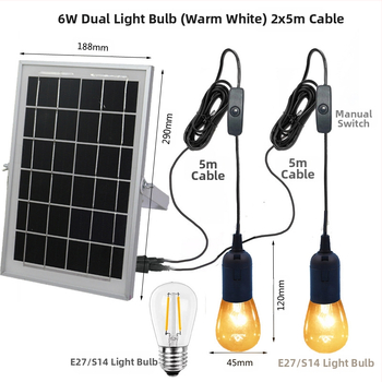 Ηλιακή λαμπτήρας κήπου με διαχωρισμένο σύστημα 1 προς 2, LED, 5W, 6V, IP44, διάρκεια φωτισμού 6–12 ωρών