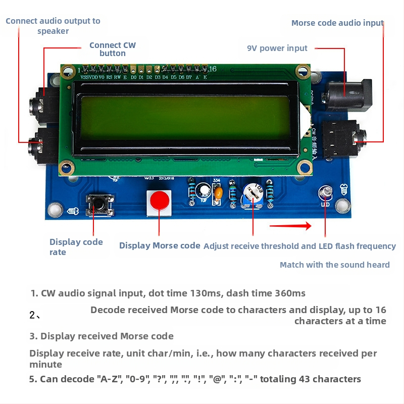 Core Storm CW Morse kodo dekoderis — dalių rinkinys praktikai litavime PCB plokštėse