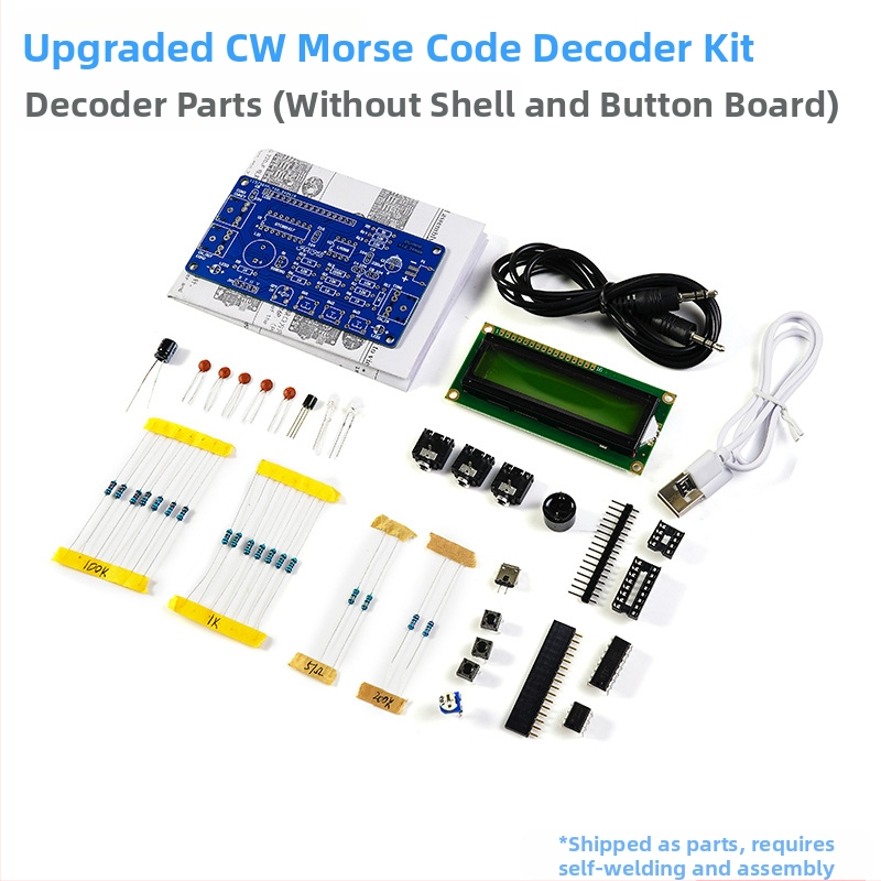 Core Storm CW Morse koda dekodētājs — detaļu komplekts lodēšanas praksei uz PCB plateēm