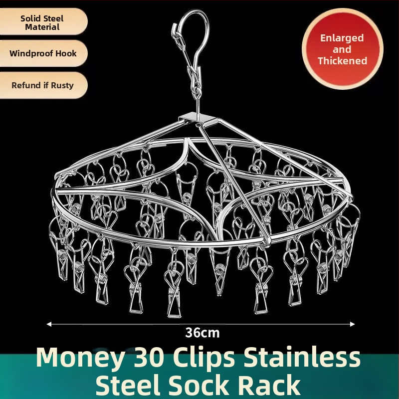 Nerūdijančio plieno kojinių džiovyklė, fiksuota, apvalios formos su klipų tipo laikikliais, modelis: Nerūdijančio plieno kojinių džiovyklė