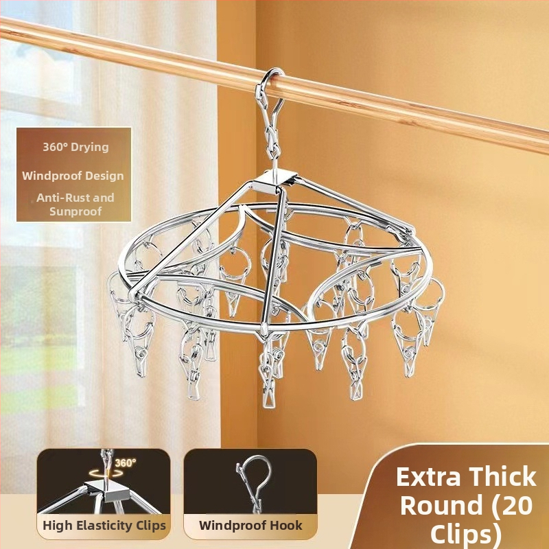 Nerūdijančio plieno kojinių džiovyklė, fiksuota, apvalios formos su klipų tipo laikikliais, modelis: Nerūdijančio plieno kojinių džiovyklė