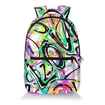 Σακίδιο με μοτίβο graffiti, πολυεστέρας, ιμάντες με αερόσφιξη, μείωση φόρτου και προστασία της σπονδυλικής στήλης, κατάλληλο για μαθητές γυμνασίου