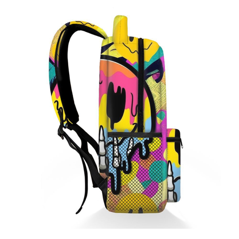 Graffiti mintás hátizsák poliészterből, légpárnás vállpántokkal, terheléscsökkentés és gerincvédelmet, középiskolás diákok számára