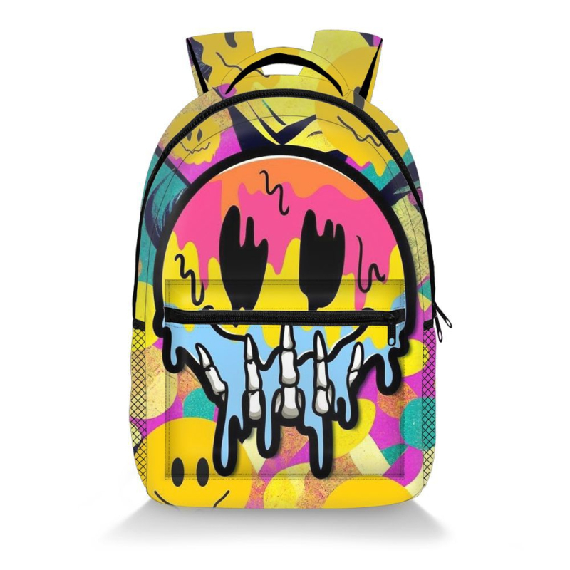 Graffiti mintás hátizsák poliészterből, légpárnás vállpántokkal, terheléscsökkentés és gerincvédelmet, középiskolás diákok számára