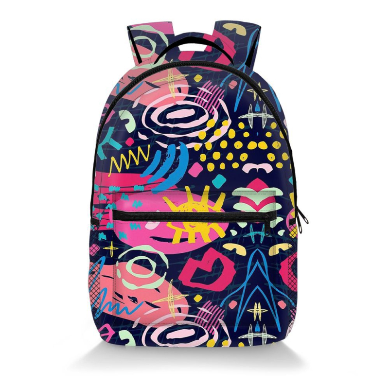 Graffiti mintás hátizsák poliészterből, légpárnás vállpántokkal, terheléscsökkentés és gerincvédelmet, középiskolás diákok számára