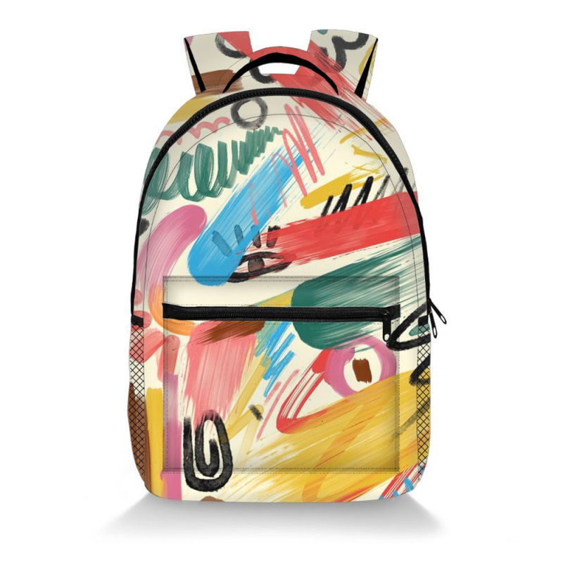 Graffiti mintás hátizsák poliészterből, légpárnás vállpántokkal, terheléscsökkentés és gerincvédelmet, középiskolás diákok számára