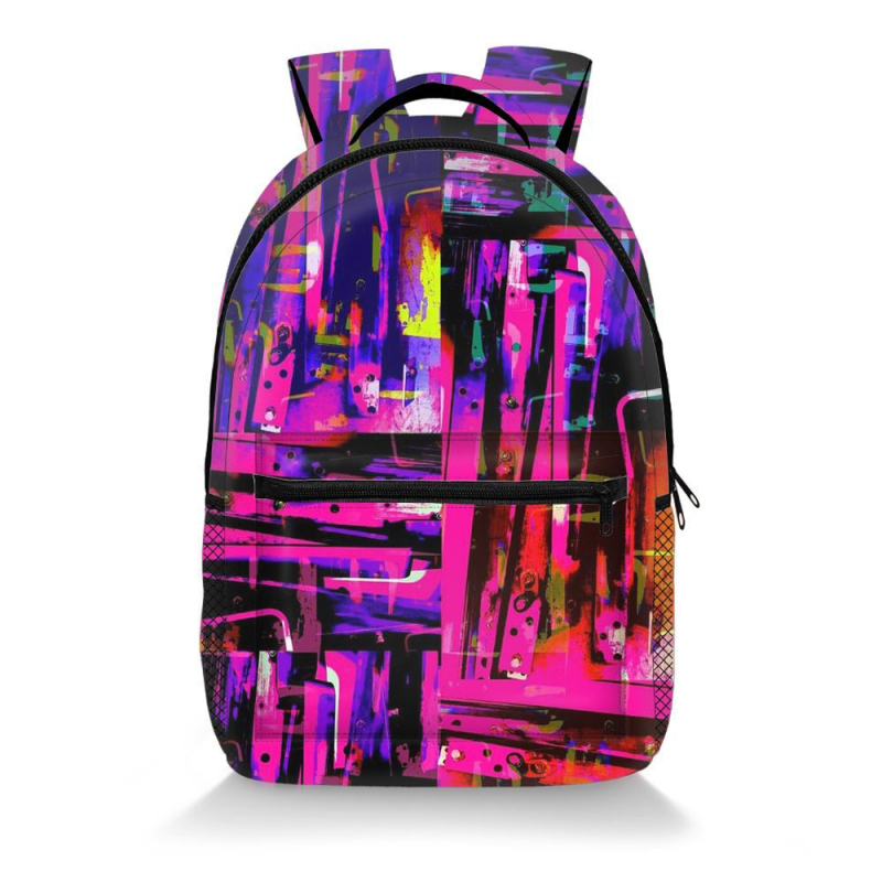 Graffiti mintás hátizsák poliészterből, légpárnás vállpántokkal, terheléscsökkentés és gerincvédelmet, középiskolás diákok számára