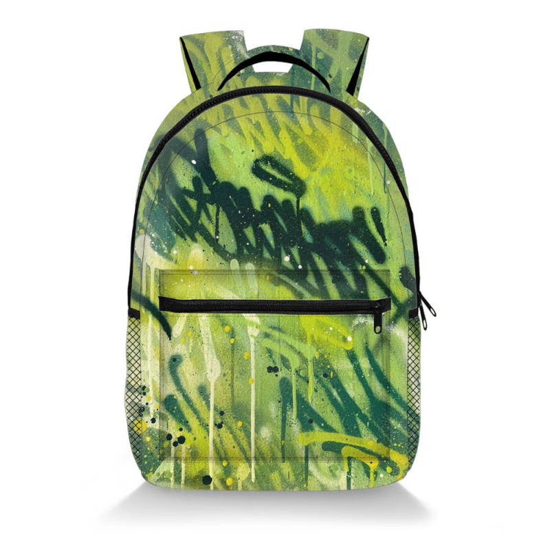 Graffiti mintás hátizsák poliészterből, légpárnás vállpántokkal, terheléscsökkentés és gerincvédelmet, középiskolás diákok számára