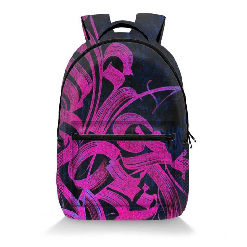 Graffiti mintás hátizsák poliészterből, légpárnás vállpántokkal, terheléscsökkentés és gerincvédelmet, középiskolás diákok számára