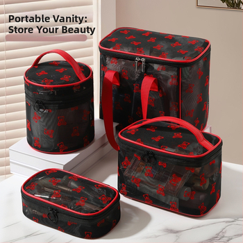 Νάιλον σακούλα καλλυντικών με διχτυωτή ύφανση, κυβοειδές σχήμα, ταξιδιωτικός πολυχρηστικός οργανωτής καλλυντικών