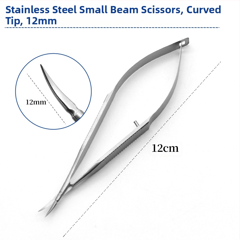 Очни ножици за роговица – микрохирургически инструмент с прави и извити режещи ръбове; неръждаема стомана и титиева сплав, марка Kang Hong