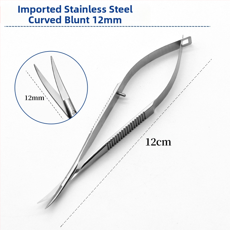 Очни ножици за роговица – микрохирургически инструмент с прави и извити режещи ръбове; неръждаема стомана и титиева сплав, марка Kang Hong