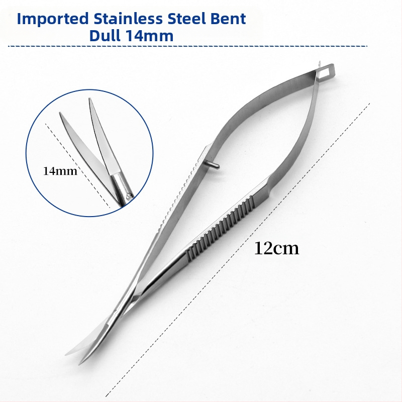 Очни ножици за роговица – микрохирургически инструмент с прави и извити режещи ръбове; неръждаема стомана и титиева сплав, марка Kang Hong