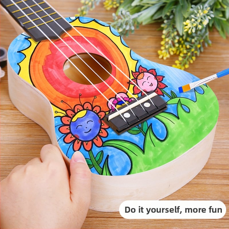 Koka DIY ukulele komplekts bērniem — saliekams muzikālais instruments, Xiao Caidi zīmols, veicina vecāku un bērnu komunikāciju