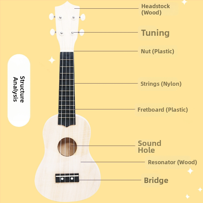 Ξύλινο κιτ DIY για ουκουλέλε για παιδιά — συναρμολογούμενο μουσικό όργανο, μάρκα Xiao Caidi, προάγει την επικοινωνία γονέα-παιδιού