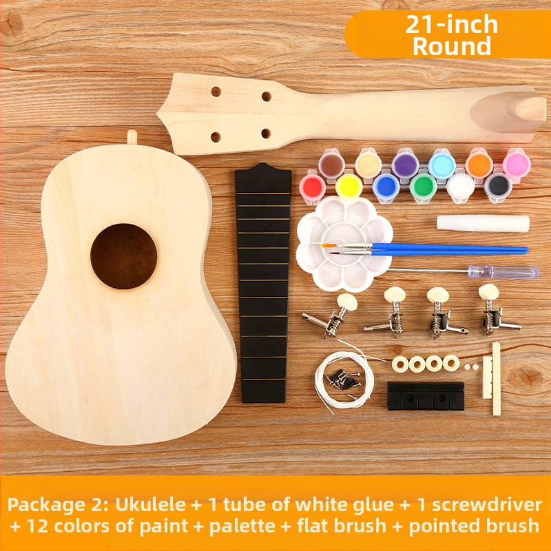 Ξύλινο κιτ DIY για ουκουλέλε για παιδιά — συναρμολογούμενο μουσικό όργανο, μάρκα Xiao Caidi, προάγει την επικοινωνία γονέα-παιδιού