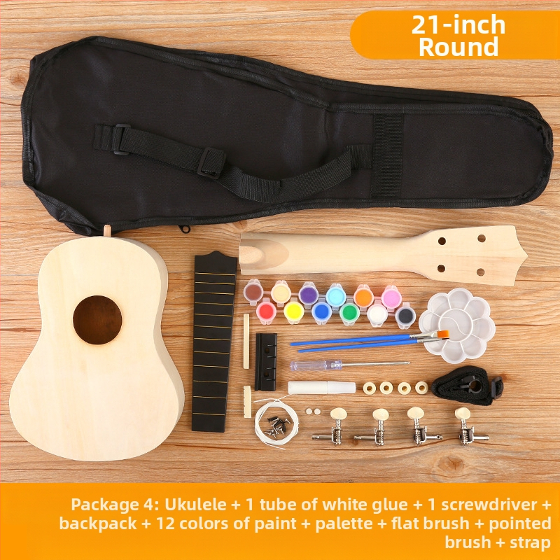Ξύλινο κιτ DIY για ουκουλέλε για παιδιά — συναρμολογούμενο μουσικό όργανο, μάρκα Xiao Caidi, προάγει την επικοινωνία γονέα-παιδιού