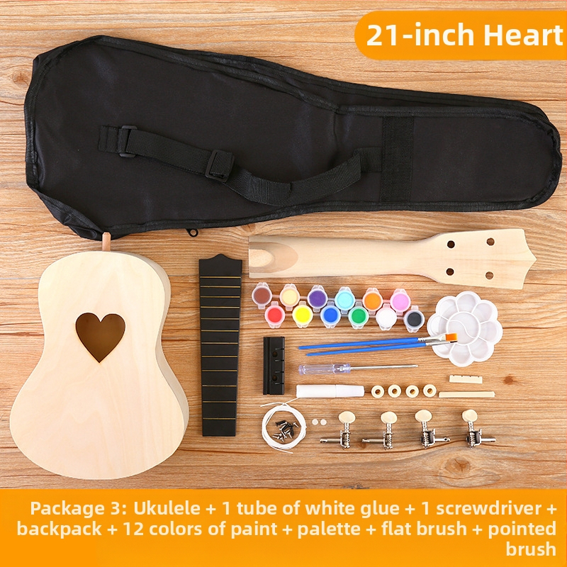 Ξύλινο κιτ DIY για ουκουλέλε για παιδιά — συναρμολογούμενο μουσικό όργανο, μάρκα Xiao Caidi, προάγει την επικοινωνία γονέα-παιδιού