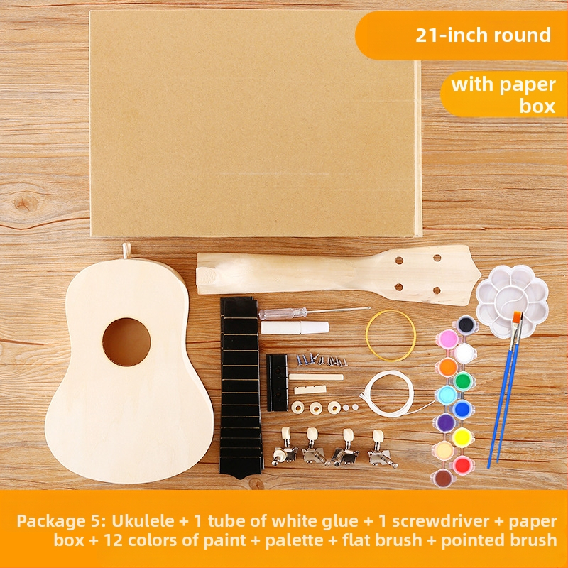 Ξύλινο κιτ DIY για ουκουλέλε για παιδιά — συναρμολογούμενο μουσικό όργανο, μάρκα Xiao Caidi, προάγει την επικοινωνία γονέα-παιδιού