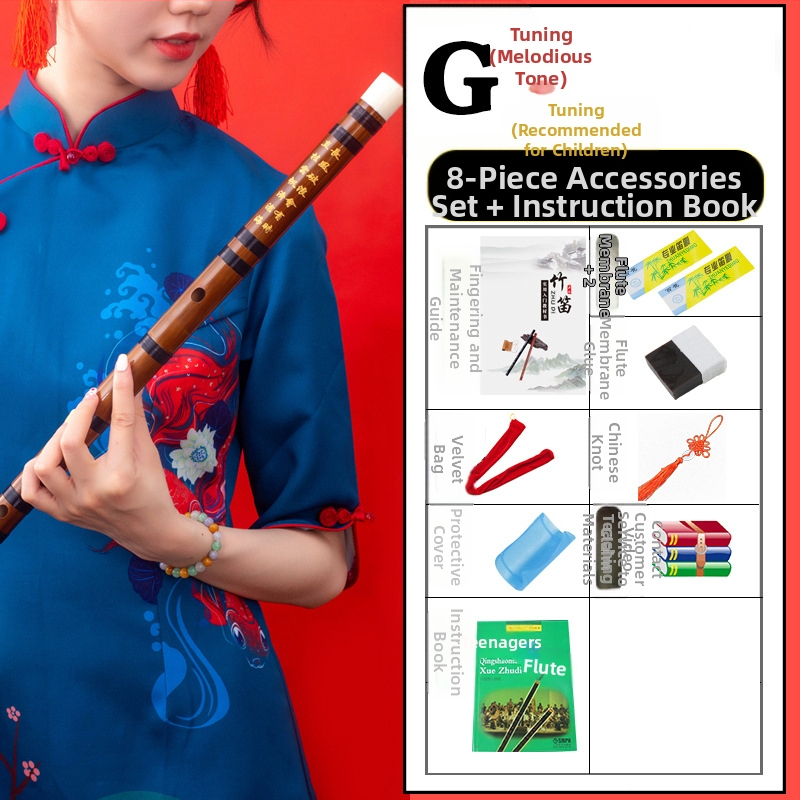 Flööt - antiikstiililine bambusflööt; ühe sektsiooni mudel; pakend flanellikast; päritolu Hunan Nanyue