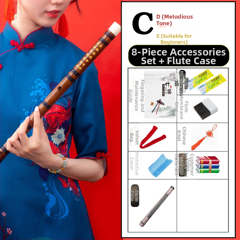 Flööt - antiikstiililine bambusflööt; ühe sektsiooni mudel; pakend flanellikast; päritolu Hunan Nanyue