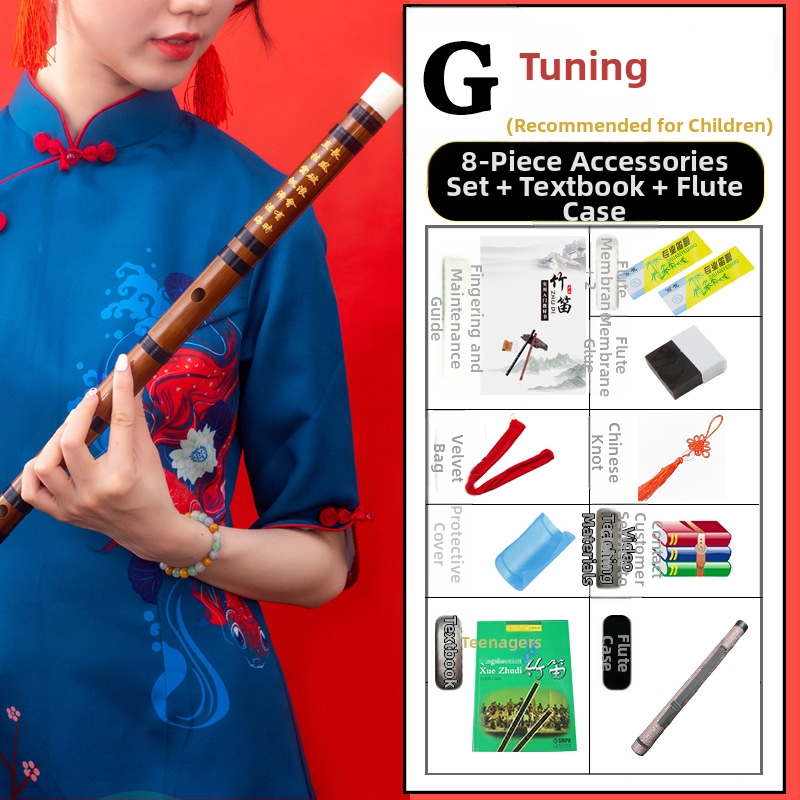 Flööt - antiikstiililine bambusflööt; ühe sektsiooni mudel; pakend flanellikast; päritolu Hunan Nanyue