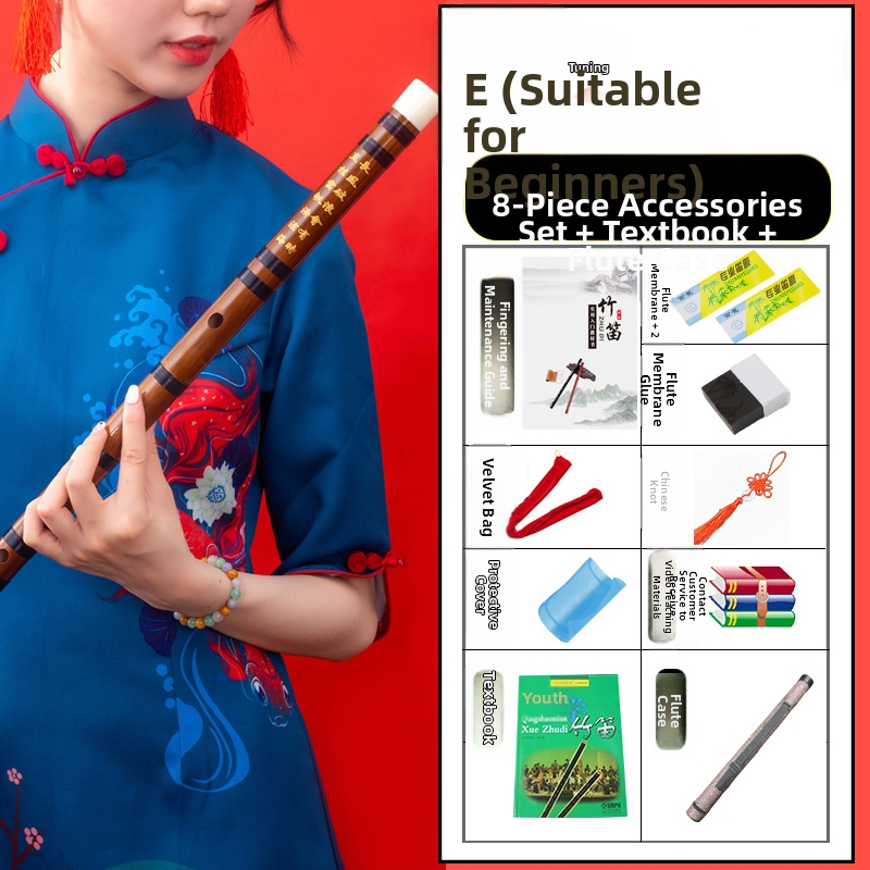 Flööt - antiikstiililine bambusflööt; ühe sektsiooni mudel; pakend flanellikast; päritolu Hunan Nanyue