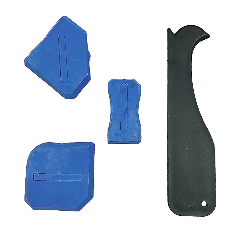 9-dijelni set: kutni scraper, razdjelič ljepila, scraper spojeva stakla, alat za spojeve pločica; materijal: plastika + silikon