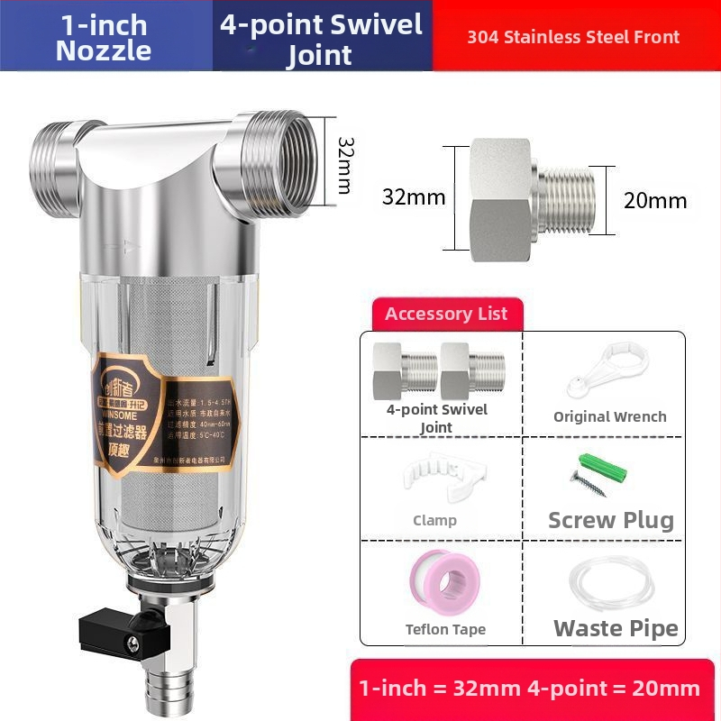 Priešfiltras centrinio namų vandens filtravimo su atgalinio plovimo sistema – nerūdijančio plieno filtras, keičiamas filtravimo elementas, šalina rūdą ir nuosėdas