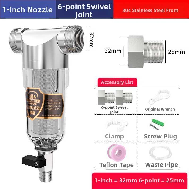 Priešfiltras centrinio namų vandens filtravimo su atgalinio plovimo sistema – nerūdijančio plieno filtras, keičiamas filtravimo elementas, šalina rūdą ir nuosėdas